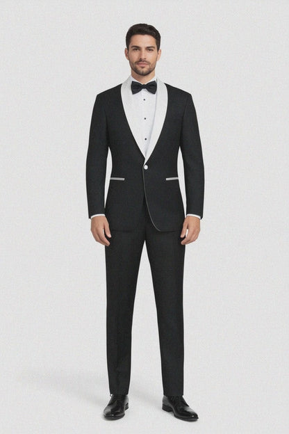 Mens 1 Button Contrast Shawl Tuxedo in Black & White
