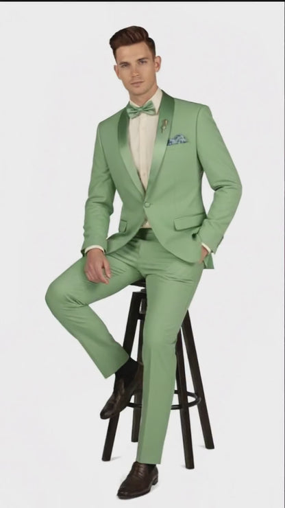 Mens Mint Green Tuxedo  2-Piece Formal Suit with Satin Shawl Lapel and Matching Bow Tie in  Sage Green