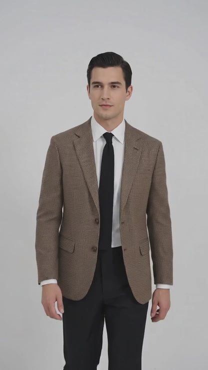 Men’s Vintage Brown Houndstooth Blazer – 1950s Coffee Check Sport Coat