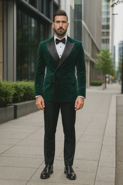 Green Velvet Double Breasted Tuxedo Jacket  Wedding & Prom