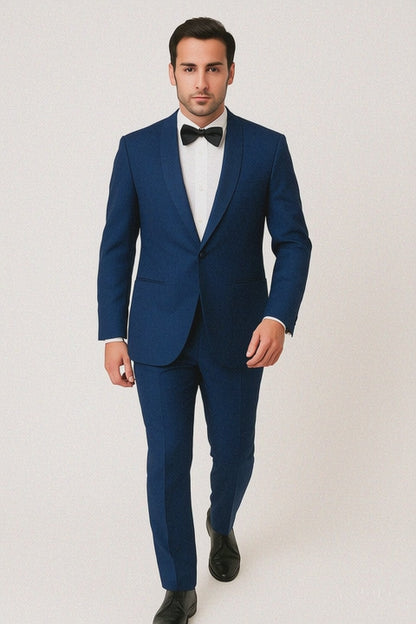 Mens One Button Shawl Lapel Tuxedo in Midnight Blue - Mens Slim Fitted Tuxedo