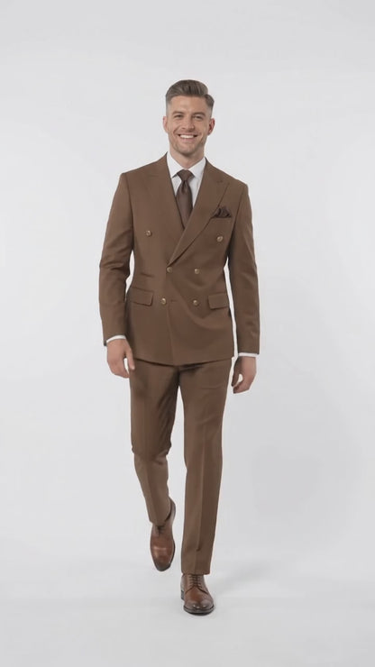 Rossi Man Men’s Brown Double Breasted Suit, Modern Fit Formal Wedding Business Dress Suit