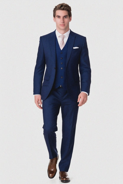 Mens Vested Smart Modern Fit Suit Navy Blue