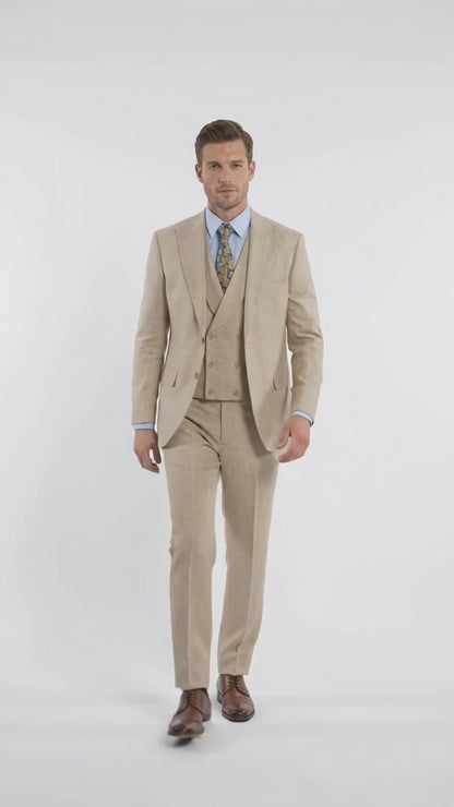 Men’s Great Gatsby Tan Summer Sharkskin 3 Piece – Double Breasted Vest Classic 1920s Groosmen Suit