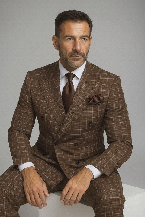 Classic Fit in Brown Plaid Color by Rossiman