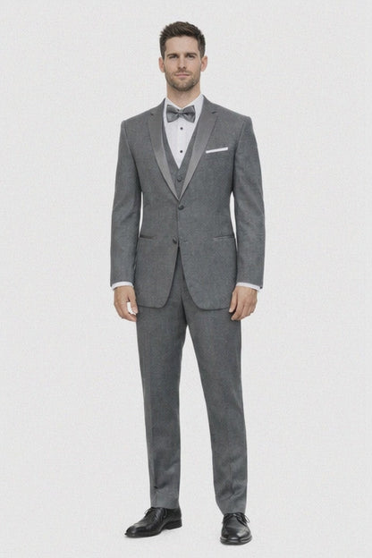 Mens Designer Grayson Satin Trim Wedding Tuxedo in Grey