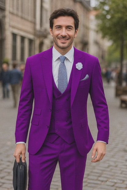 Men's Purple Double Breasted Vest, Peak Lapel, 2 Button Jacket Suit for Men
