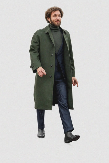 Mens Olive Green Wool Overcoat Outfit  Winter Business Casual Style