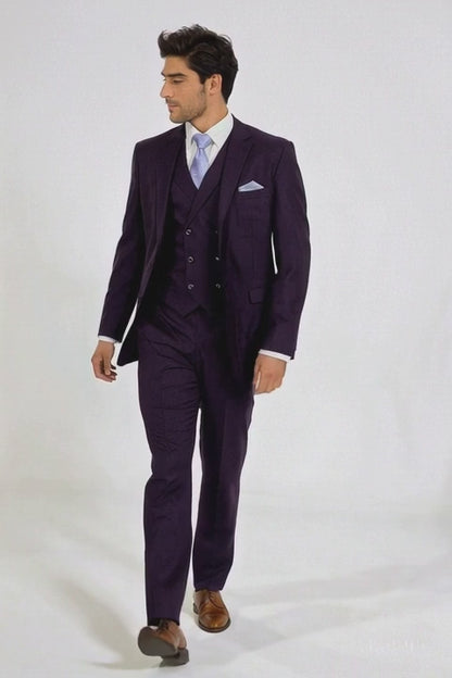 Mens Two Button Fashion Double Breasted Purple Suit