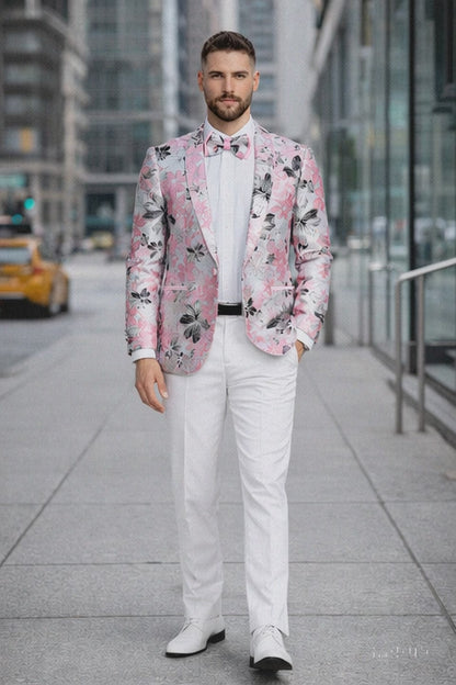 Mens Paisley Shawl Prom Tuxedo Dinner Jacket in Pink