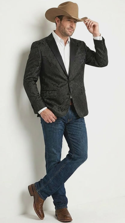 Men’s Black Paisley Western Cowboy Blazer – Classic Western Style Formal Jacket, Elegant Country Blazer Coat - saco para vaquero