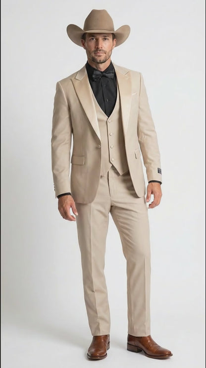 Men’s Tan Cowboy Suit – Western Formal Two Piece Suit for Weddings,  Champaign Sand Color