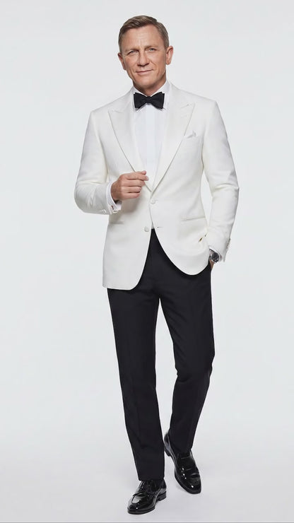 Men’s Pure White Dinner Jacket Blazer – James Bond Style Formal Tuxedo Blazer for Wedding, Black Tie & Evening Wear