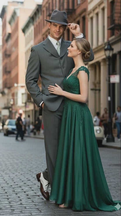 Mens 1920s Gray Zoot Suit   4 Buttons  Gangster Wide Lapel Long Jacket 3-Piece Suit in Grey Color Classic Fit Pleated Pants