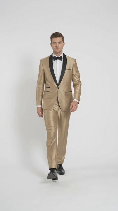 Men’s Champagne 2-Piece Tuxedo Suit with Black Shawl Lapel – Wedding & Prom