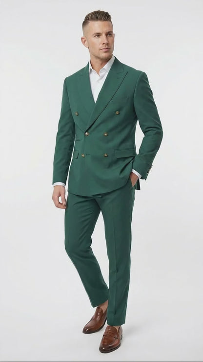 Vitali Brand Men’s Emerald Green Double Breasted Suit – Modern Fit Side Vented