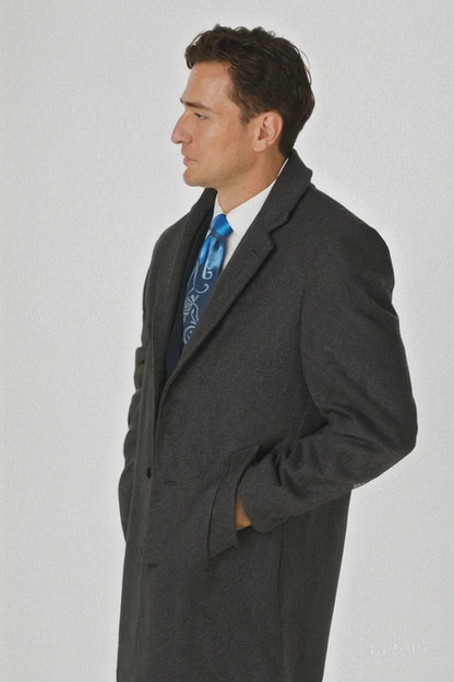 Men's Charcoal Grey Wool & Cashmere Overcoat  Classic Full Length