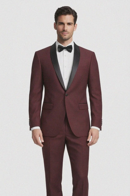 Mens 1 Button Shawl Lapel Wedding | Prom Tuxedo in Burgundy