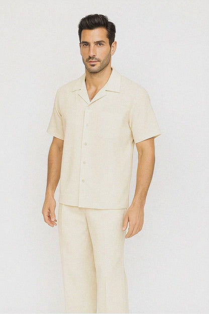 Mens Walking Suit in Color cream leisure suit casual Matching Shirt and Pants $99
