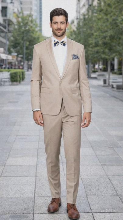 Men's Slim Fit Suit - Fitted Suit - Skinny Suit Men's BeigeRossiman Rossi Suit