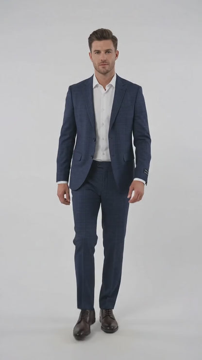 Men's Blue Micro Check Hounstooth small windowpane plaid  3-Piece Suit – Vested Slim Fit Business, Wedding & Formal Suit