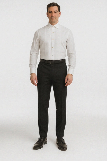 Mens Classic Cotton Wing Collar Plague Front Tuxedo Shirt in White