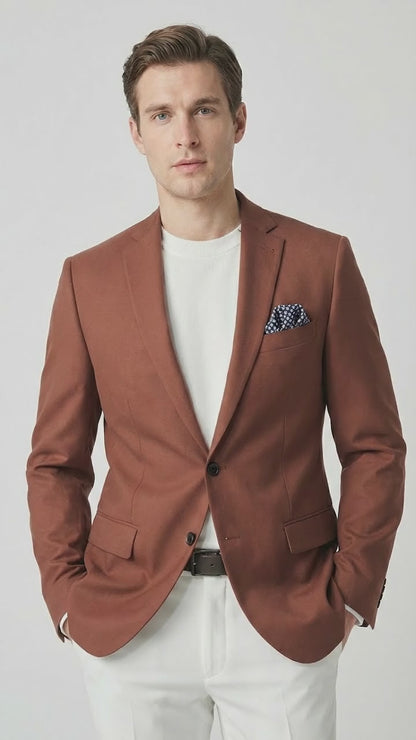 Mens Rustic Brown Light Burnt Orange Copper Blazer – Classic Fit Single Breasted Formal Casual Dress Jacket