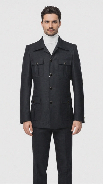 Black Safari Walking Suit for Men ?? Rossiman Utility Jacket and Trousers Set