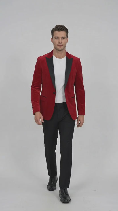 Men’s Red Velvet Tuxedo Jacket, Designer Formal Dinner Blazer for Wedding, Prom and Party