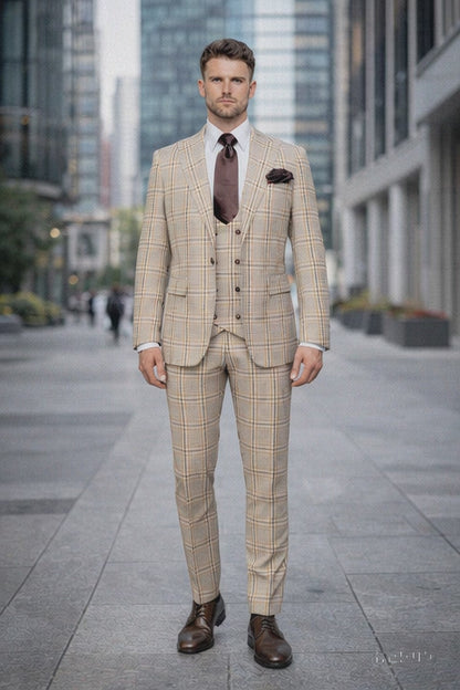 Rossi Man MAX RM1824 Slim Fit 3-Piece Light Brown Suit ?? Elegant Formalwear for Men
