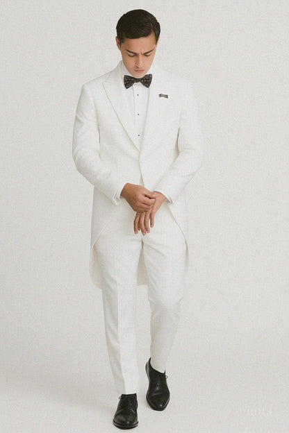 Mens Classic Microfiber Tail Tuxedo in White