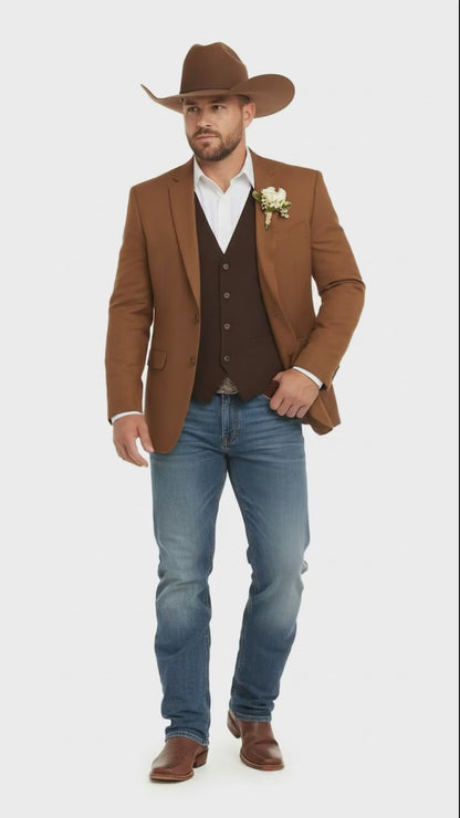 Mens Rust Copper Brown Western Blazer  Cowboy Style Classic Tailored Jacket for Weddings, Rodeos and Country Events
