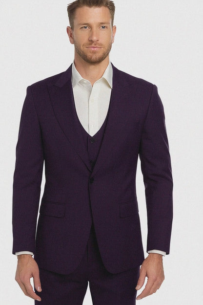 Mens Stacy Adams Suits - Designer Suit - 3 Piece Suit - Vested Suit - Flat Front Pant- Modern Fit Suits Eggplant Suit
