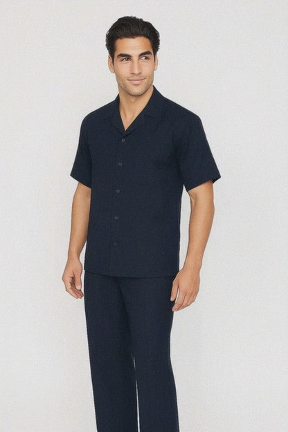 Mens Walking Suit in Color navy leisure suit casual Matching Shirt and Pants $99