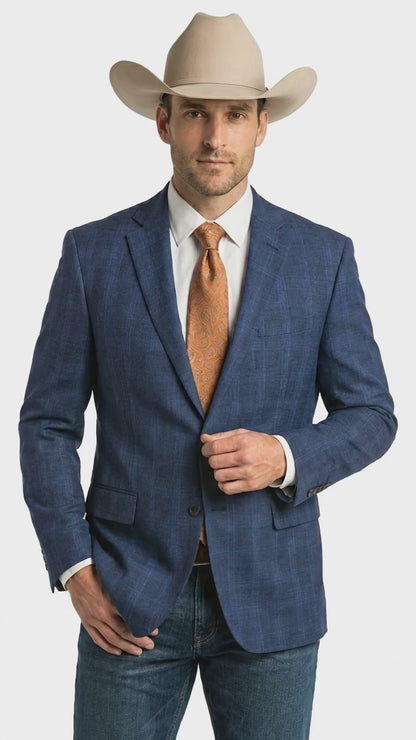 Men’s Dark Blue Western Sport Coat with Two Button Front, Notch Lapel Designer Blazer Jacket