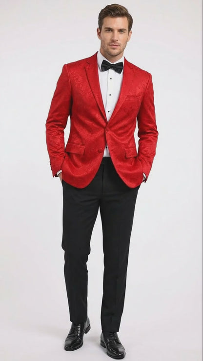 Mens Red Paisley Velvet Blazer - Christmas new year Sport Coat Jacket - Prom 2026 Collection