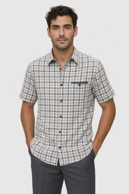 Mens Plaid Walking Suit in grey  by Dreams by Zacchi  2 Piece Leisure Outfit with Matching Shirt and Pants - $99