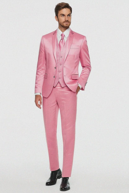 Mens Blush Shiny Blazer - Rose Gold  Sateen Vested Suit in Pink Color Jacket  Pants  Vest