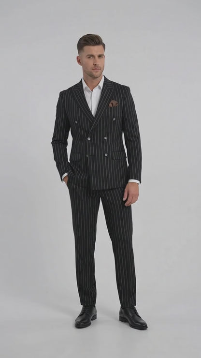 Men's Black Pinstripe Tuxedo Suit – Classic  & 1920s Gangster Formal Wear Vintage 1940s 1930s Look