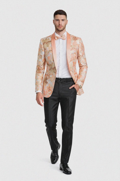 Mens Paisley Shawl Prom Tuxedo Blazer in Peach Peach Prom Tuxedos