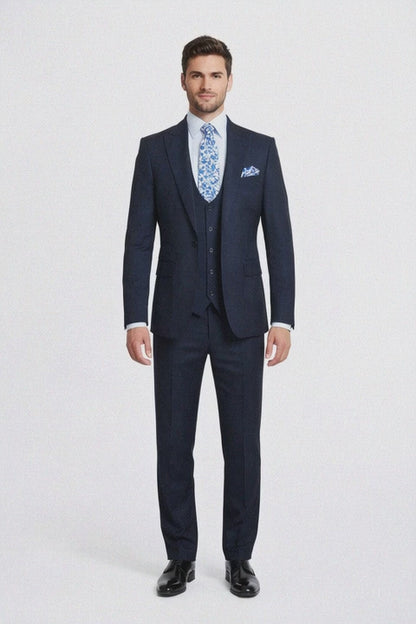 Rossiman Men's Formal Blue Suit - Slim Fit Design with Vest and Trousers