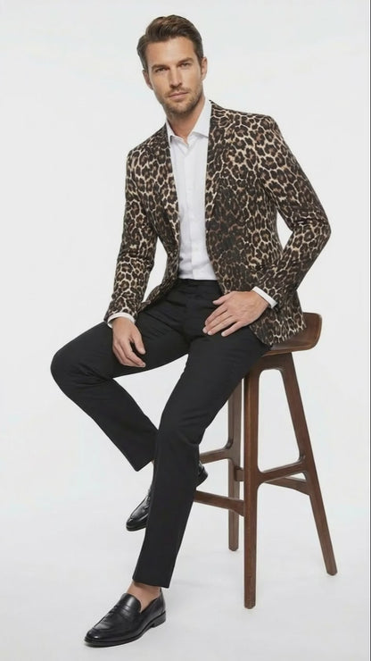 Men's Leopard Print Blazer - Slim Fit Statement Jacket for Evening, Party, and Fashion Wear