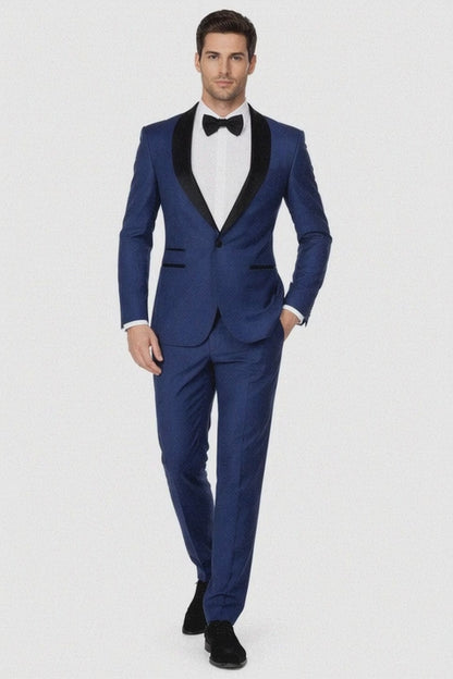 Mens Slim Fit 1 Button Shawl Prom Tuxedo in Royal Blue - Mens Slim Fitted Tuxedo