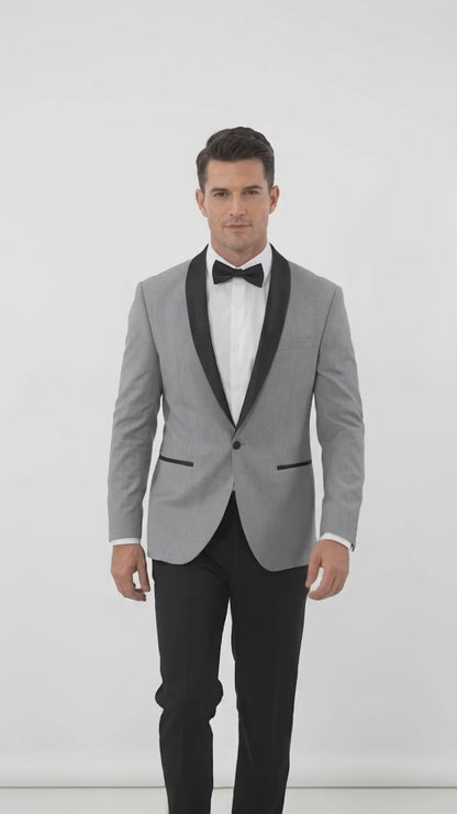 Men’s Light Grey Dinner Jacket with Black Shawl Lapel – 1 Button Tuxedo Blazer