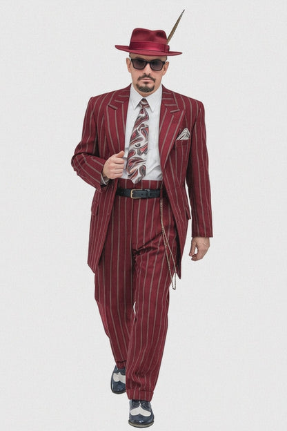 Burgundy Pinstripe Zoot Suit  3 Piece 1920s/1930s Gangster Outfit (Jacket and Pants and Vest) Vintage Fashion