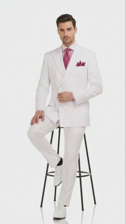 Mens White Double-Breasted 3-Piece Suit Set  Premium Tailored Fit Formal Wedding and Evening Suit