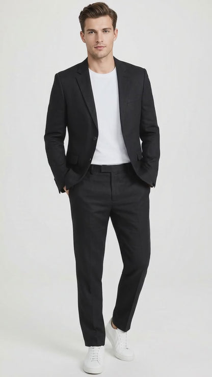 Men’s Black 2-Piece Linen Suit – Lightweight Wedding, Beach and Summer Formal Suit