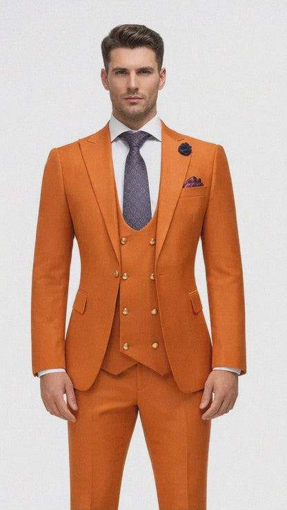 Rossiman Rust Men's Slim Fit Suit Double Breast Vest Flat Front Pants