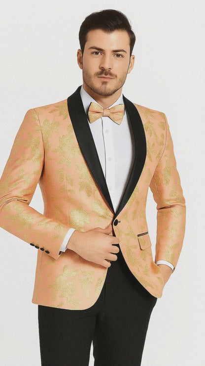 Mens Rose Gold | Blush Floral Paisley Prom Tuxedo Dinner Jacket
