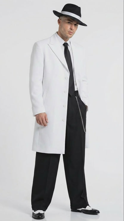 Men’s White Zoot Suit Gangster Style Outfit –  White Jacket + Vest + Pants + Shirt & Tie  Combo Package